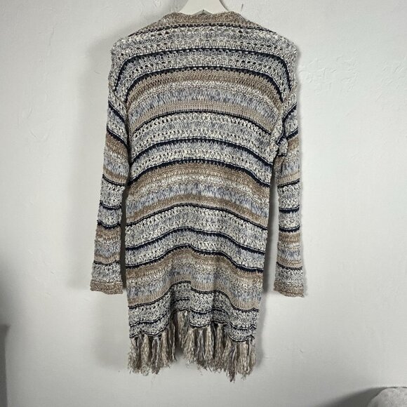 Chico's Womens Open Front Cardigan Sweater Fringe Trim Striped Knit Size 0 New - Picture 2 of 7